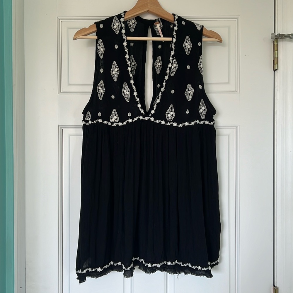 Free People Black Split Back Tank Top